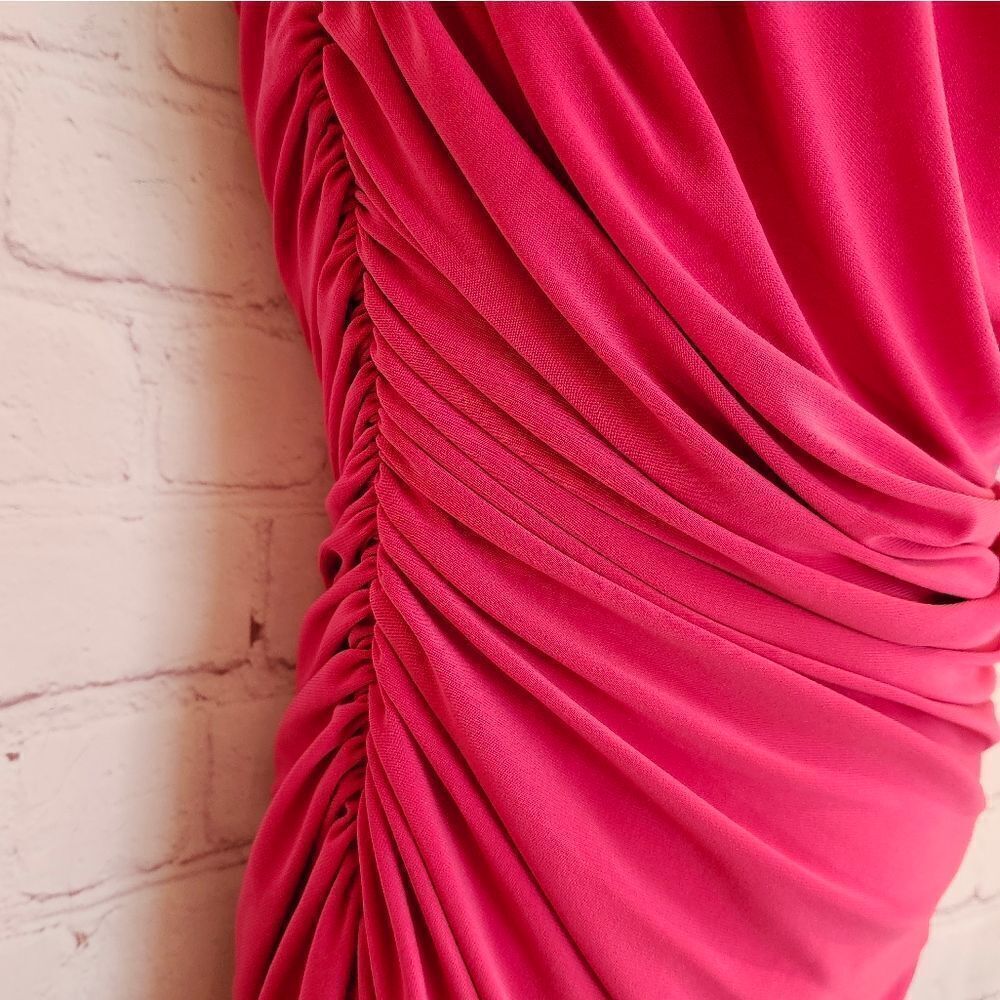 NWT Norma Kamali "Diana" Hot Pink (Rose) One Shoulder Ruched Gown sz.XS Ret $275 - Picture 6 of 12